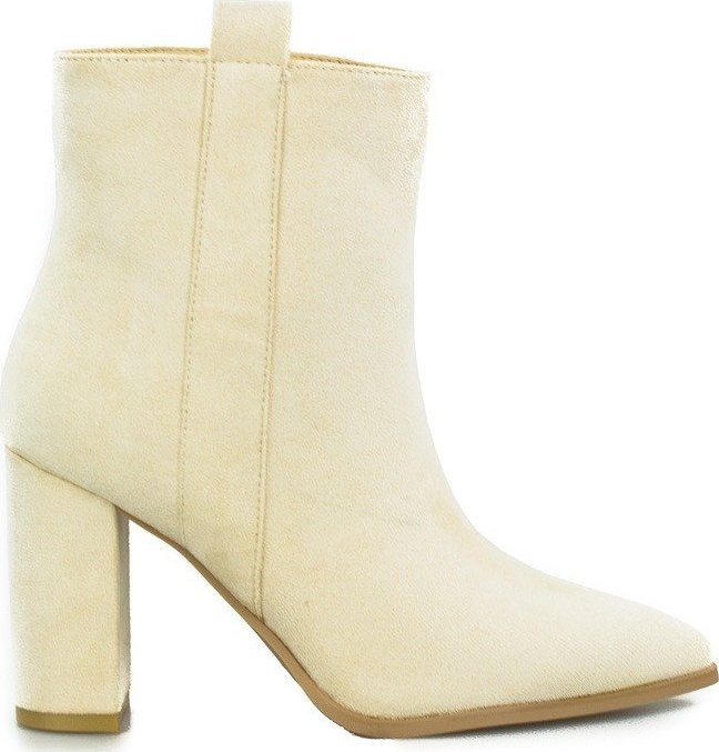 Wolski Botki na słupku zamszowe ocieplane beżowe-39