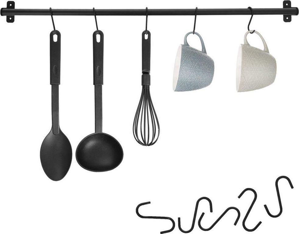 Orion Wieszak reling drążek kuchenny na przybory metalowy czarny haczyki 78,5 cm