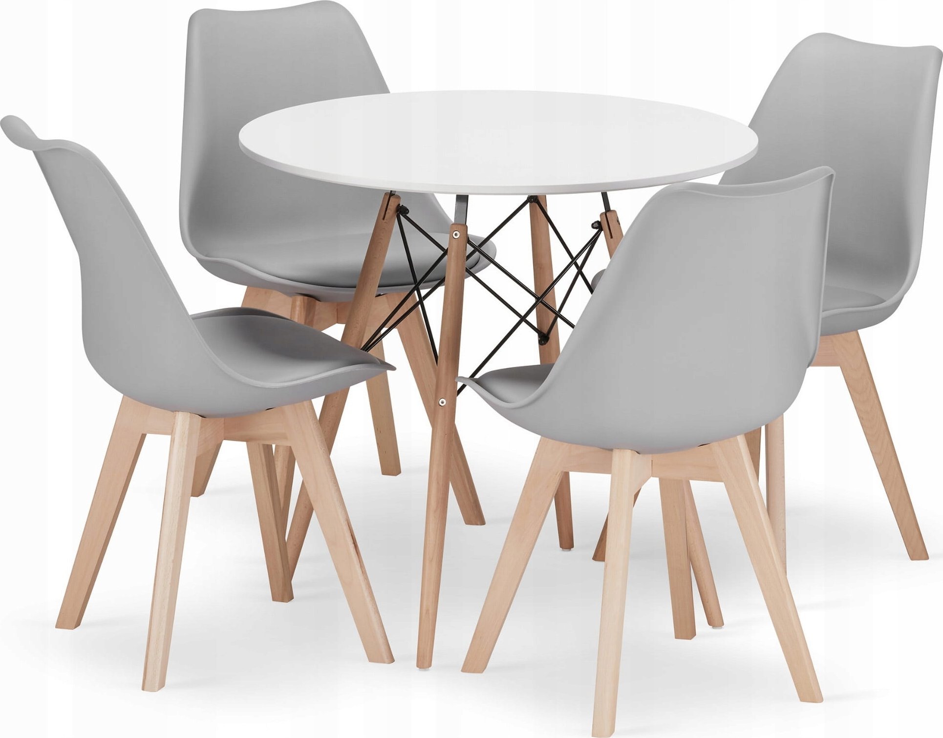 Leobert Zestaw stół okrągły TODI 80cm biały + 4 krzesła MARK szare