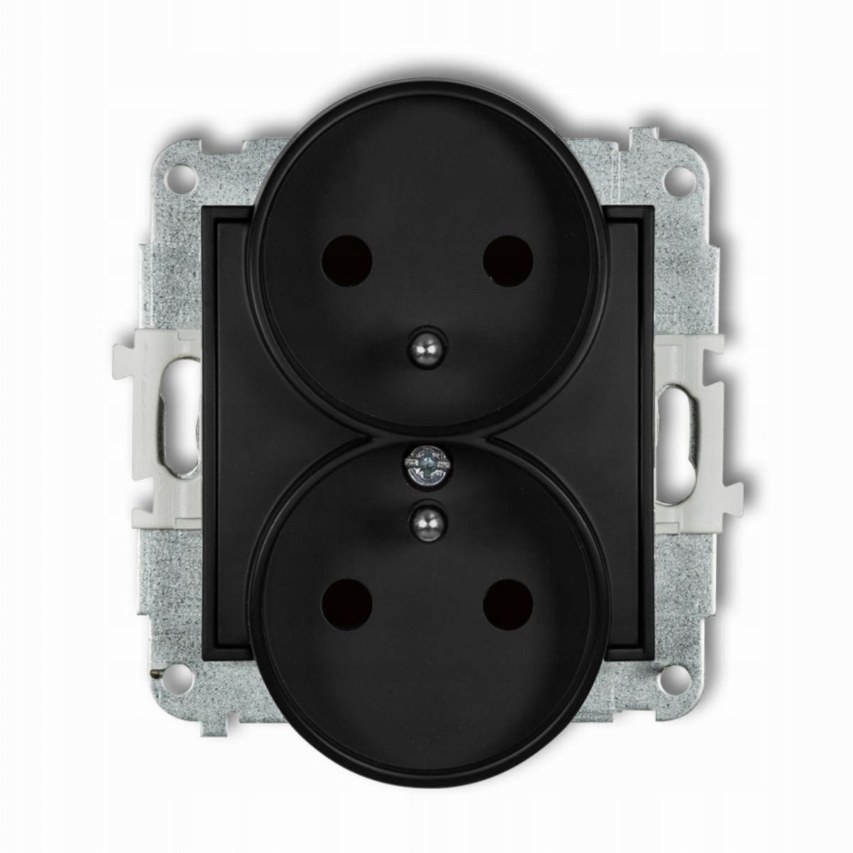 12IGPR-2zp ICON Mechanizm gniazda podwójnego do ramki z uziemieniem 2x(2P+Z) (przesłony torów prądowych) czarny mat 12IGPR-2zp