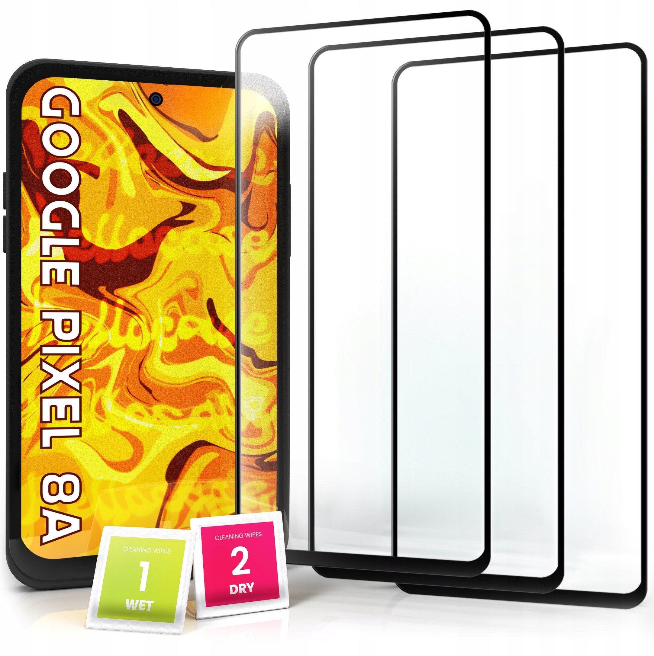 3-PAK Szkło Hartowane do Google Pixel 8a Ochronne Pełne Na cały ekran 5D 9H