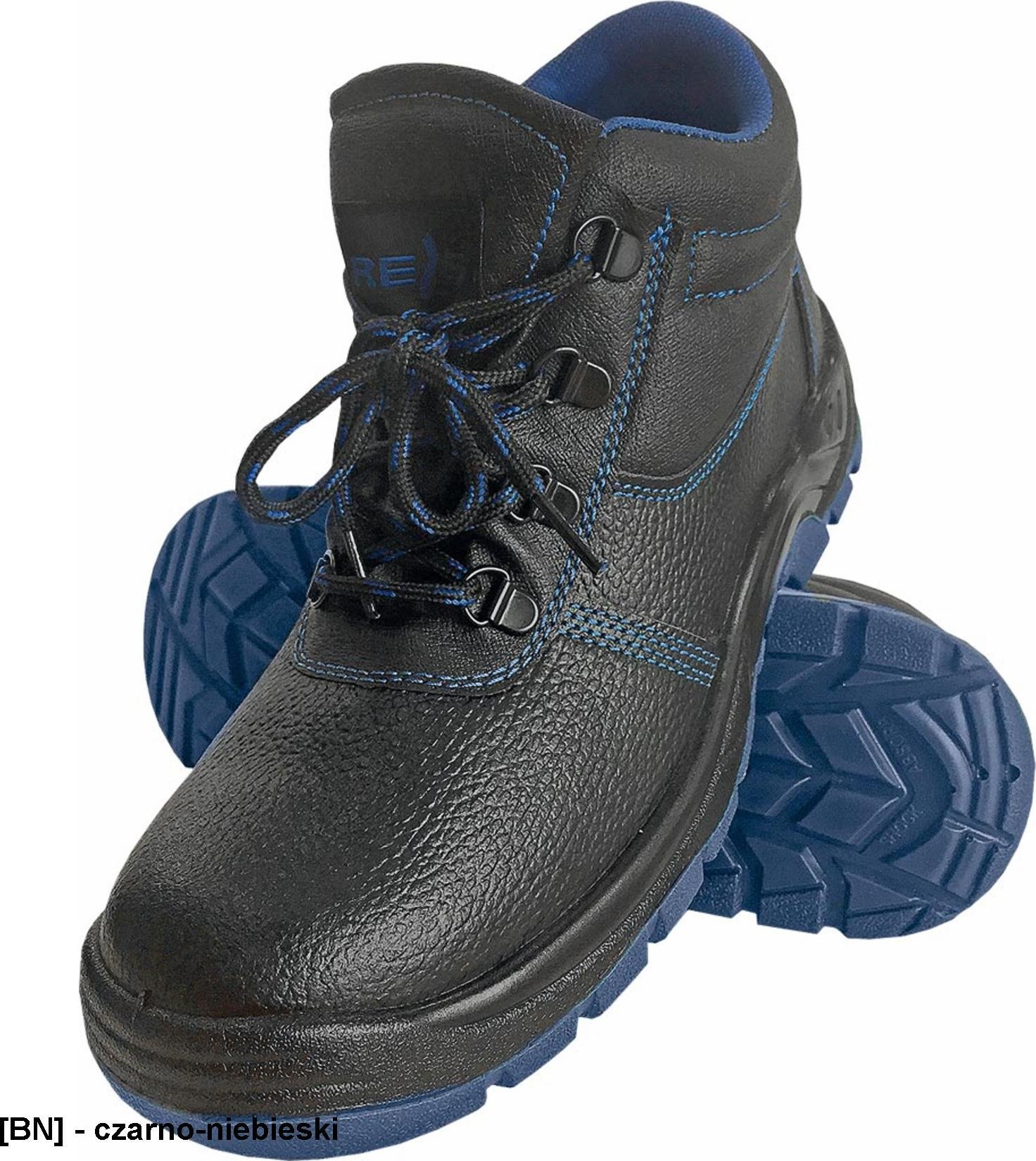 R.E.I.S. BRYESK-T-S3 - skórzany trzewik roboczy, stalowy podnosek, podeszwa antypoślizgowa, olejoodporna - czarno-niebieski 45
