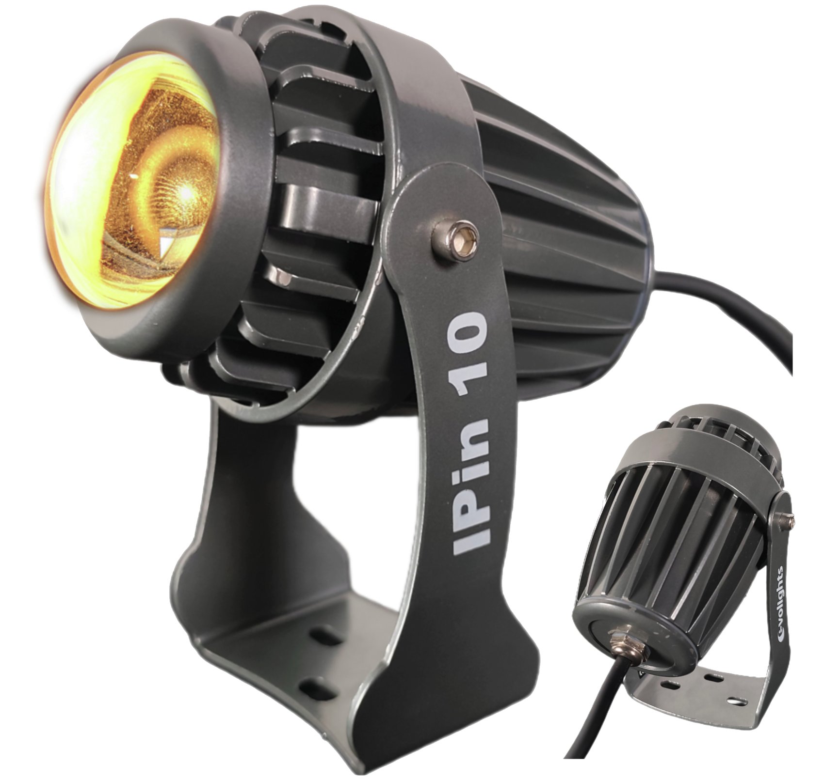 Naświetlacz Evolights IPin 10 reflektor sceniczny pinspot IP65 10W WW LED ciepła biel 2x uchwyt montażowy