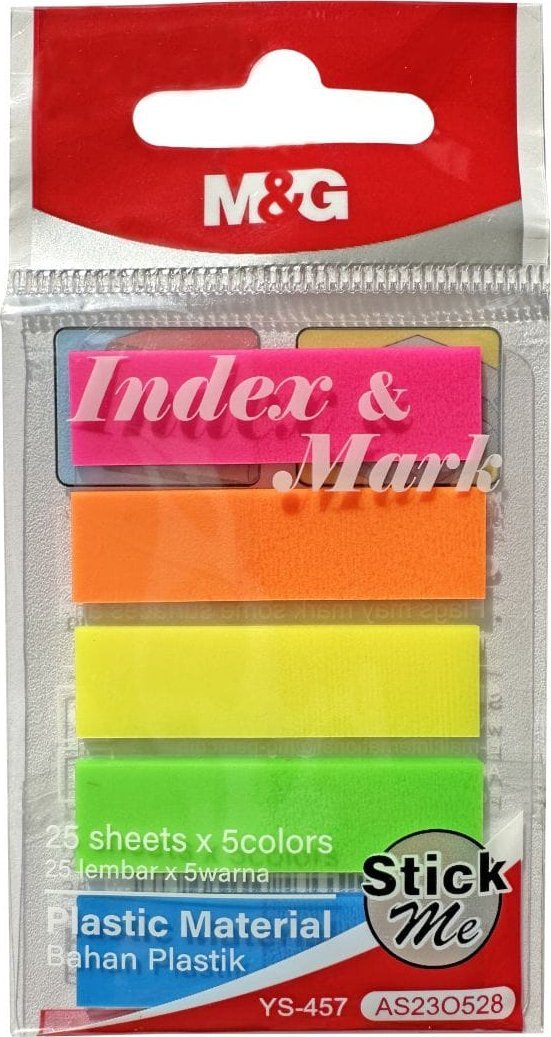 Zakładki indeksujące foliowe 5 kolorów fluo po 25szt 44x21cm MG