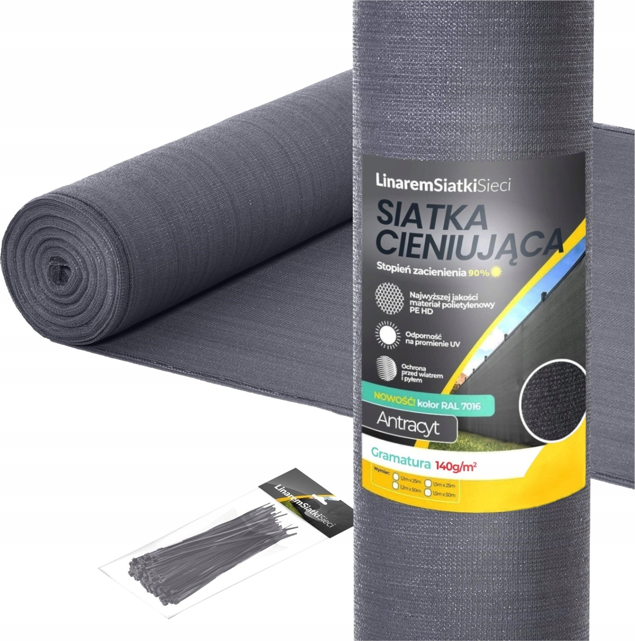 Linarem SiatkiSieci SIATKA CIENIUJĄCA 2x25m MASKUJĄCA 90% OSŁONA MATA NA OGRODZENIE PŁOT +UV