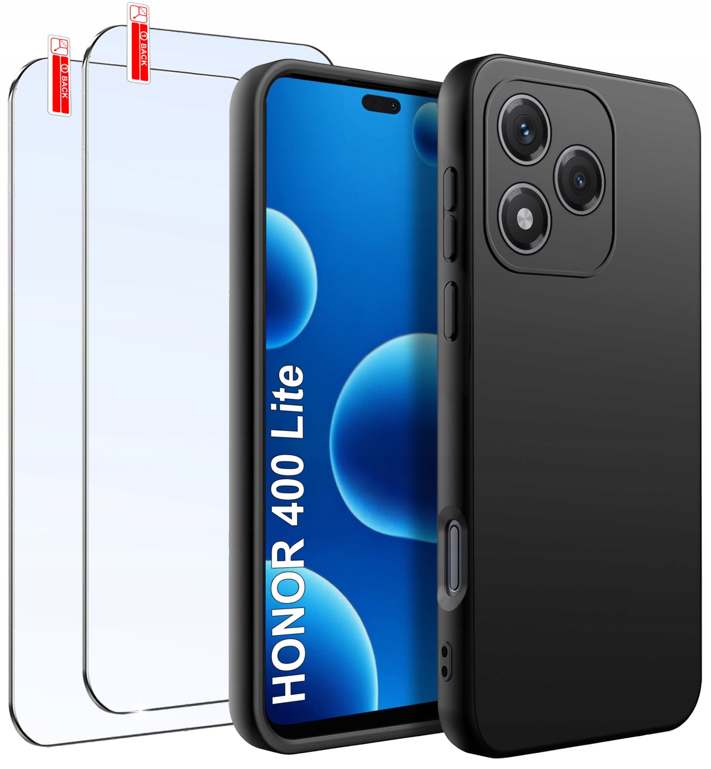 ZESTAW Etui do Honor 400 Lite | Matowe Czarne Silikon Slim + 2 SZTUKI SZKŁO