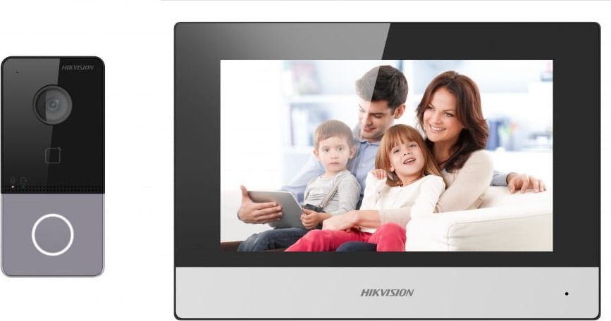 Hikvision Zestaw wideo domofonu DS-KIS603-P(B) IP dla willi lub domu, Stacja bramowa: DS-KV6113-WPE1 x1, Monitor: DS-KH6320-WTE1 x1, Zasilacz