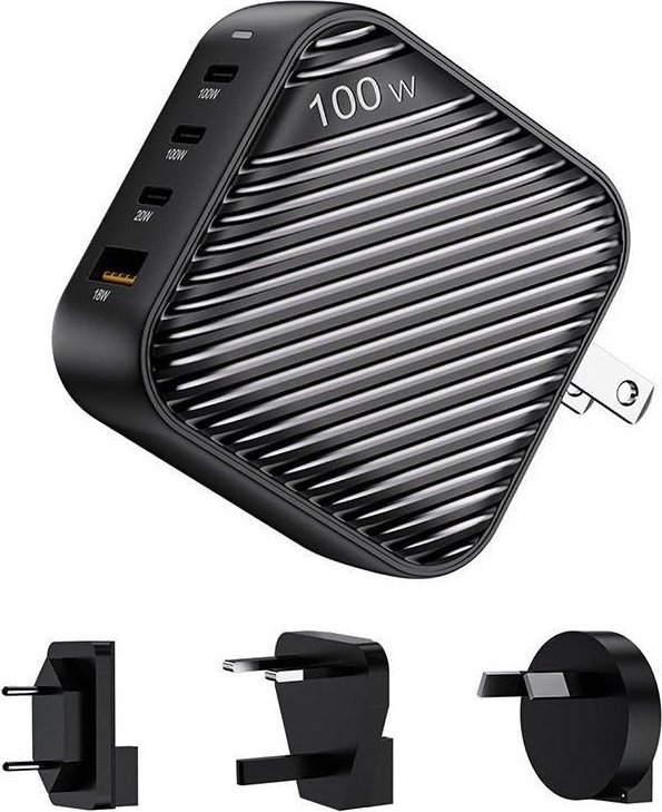 Ładowarka INVZI Ładowarka sieciowa INVZI GanHub 3x USB-C + USB, 100W, EU/UK/AU/US (czarna)