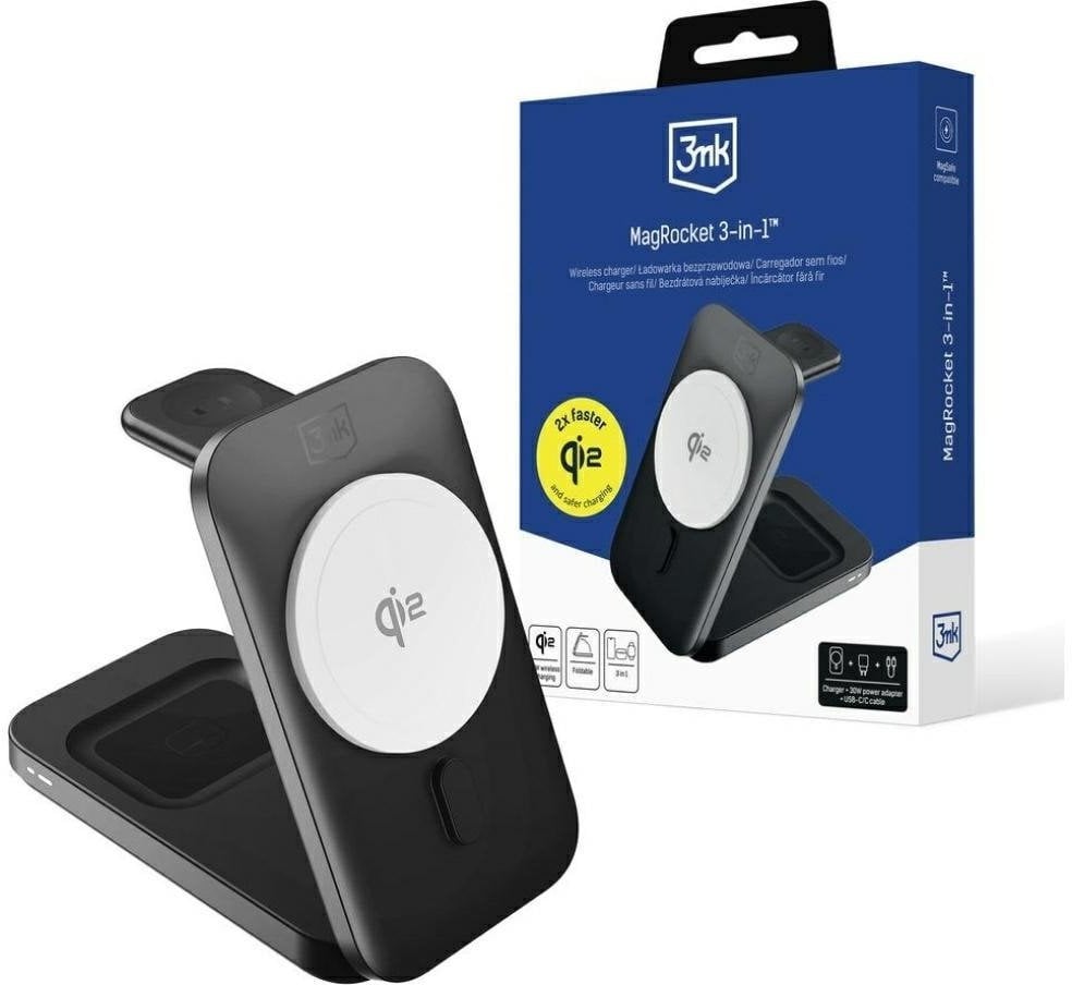 Ładowarka indukcyjna 3MK MagRocket 3w1 15W Qi2 MPP czarny