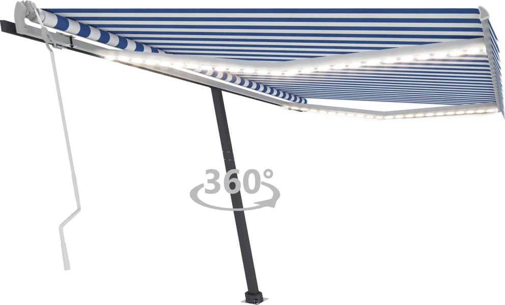 vidaXL Ręcznie zwijana markiza z LED, 450x350 cm, niebiesko-biała