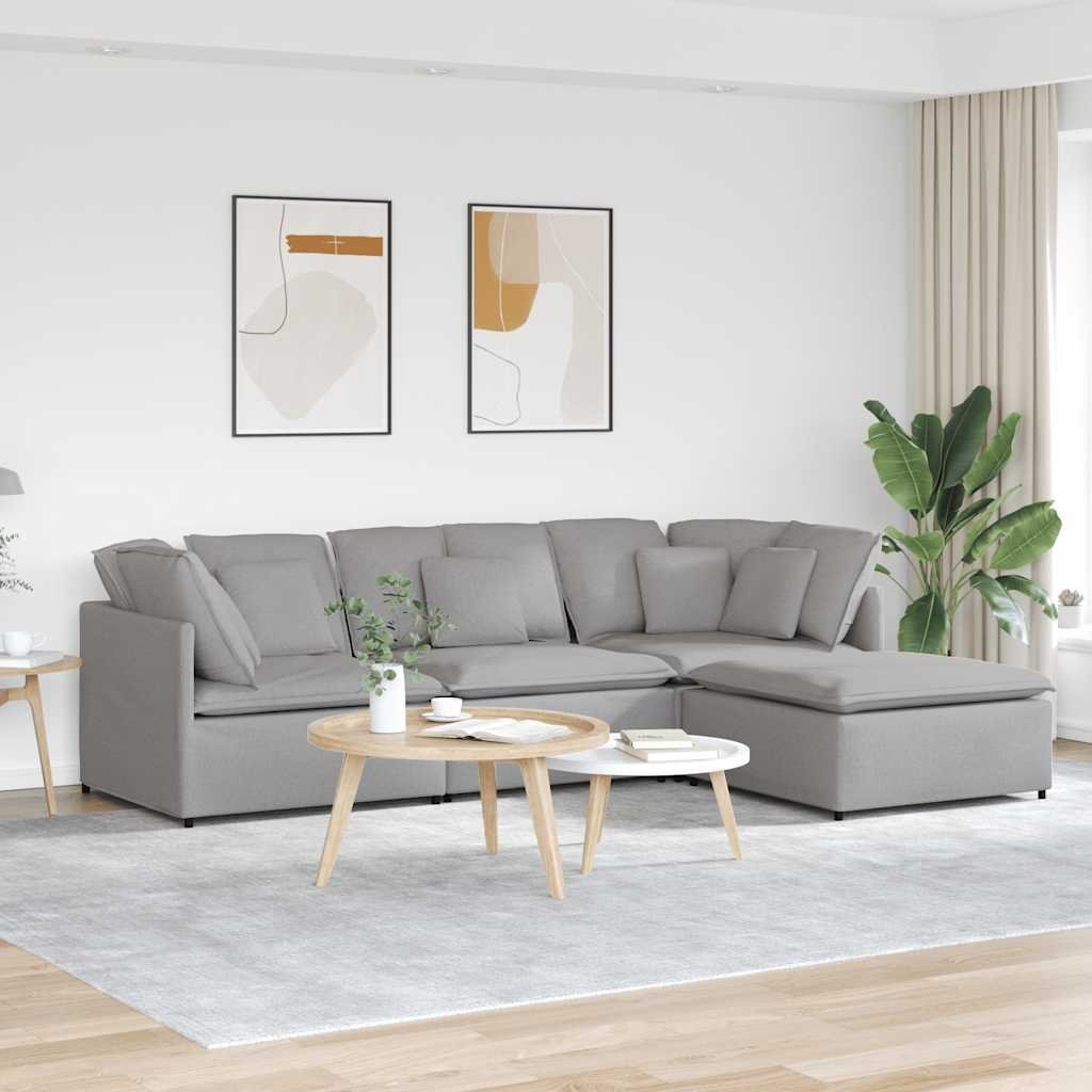 vidaXL Sofa modułowa z podnóżkiem i poduszkami Tkanina Cloud Grey