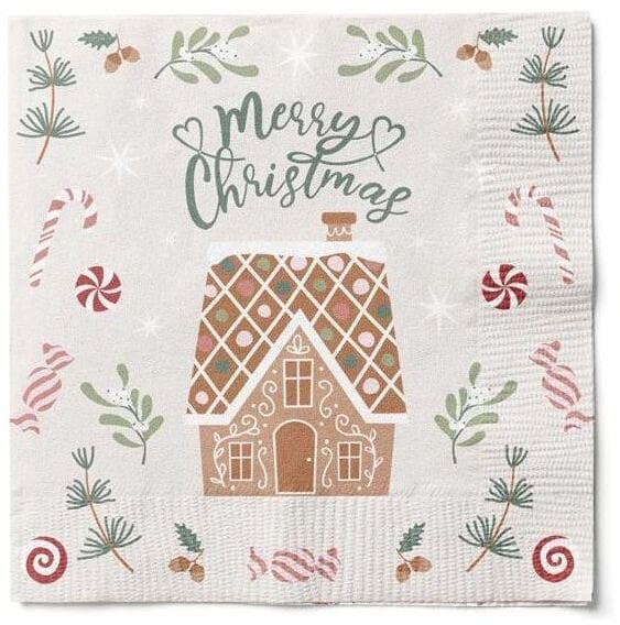 Party Deco Det Gamle Apotek Napkins h 33cm w 33cm 20/pack white christmas ginger