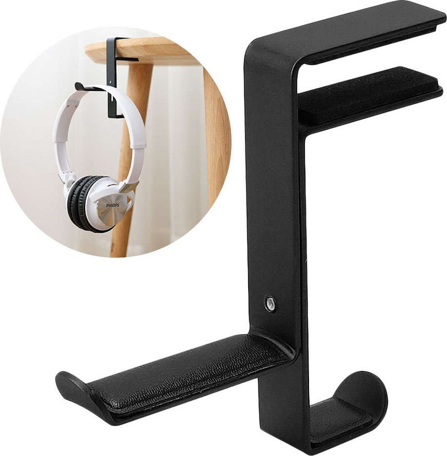Alogy Uniwersalny uchwyt wieszak hak na słuchawki na biurko blat metalowy Czarny