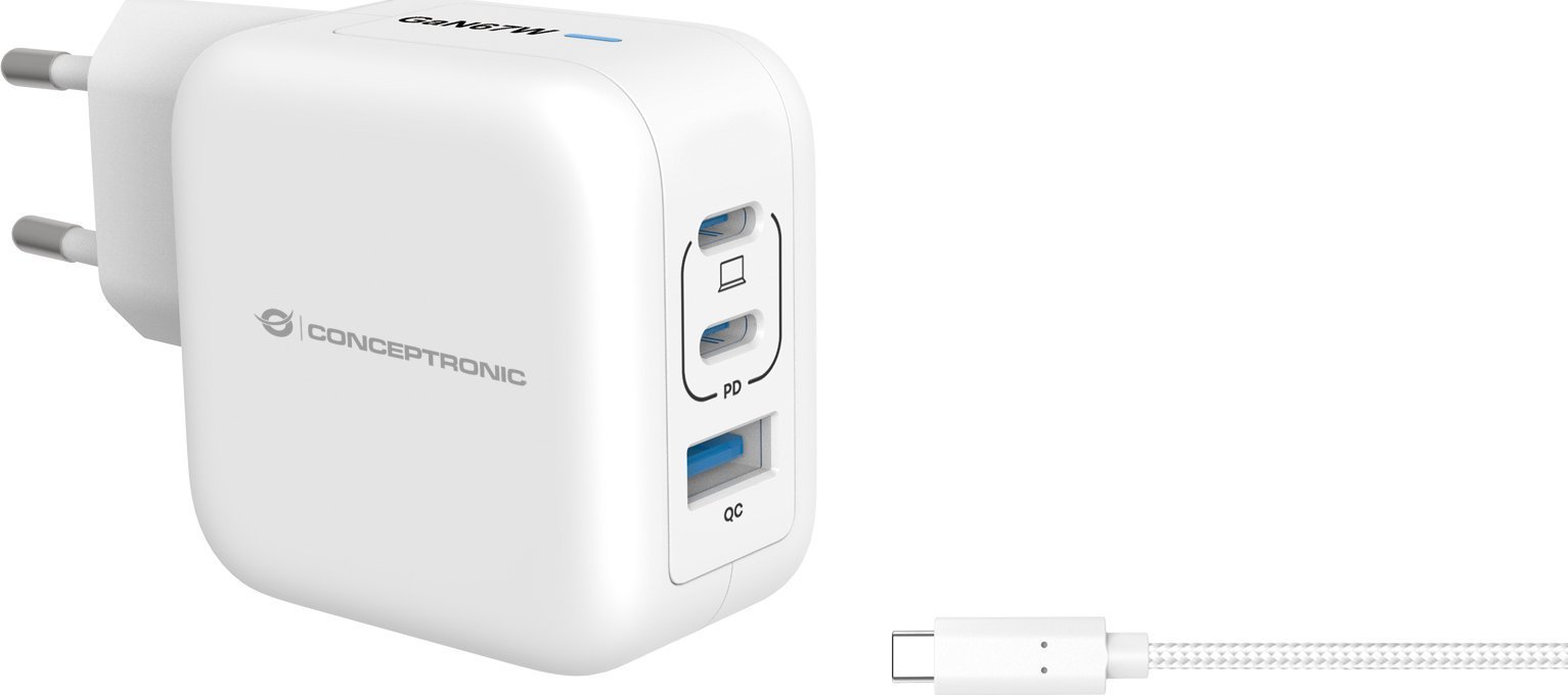 Ładowarka Conceptronic Ładowarka 3Port 67W, 2xUSB-C, 1xUSB-A 1.5m ws