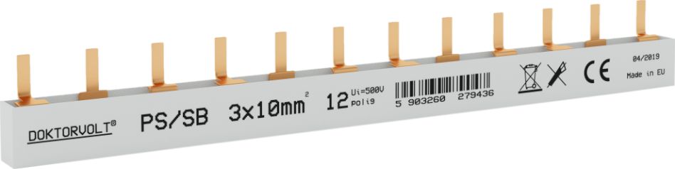 Doktorvolt Szyna łączeniowa sztyftowa PS/SB obustronnie izolowana 3-fazowa 12-modułowa 10mm2 DV 9436