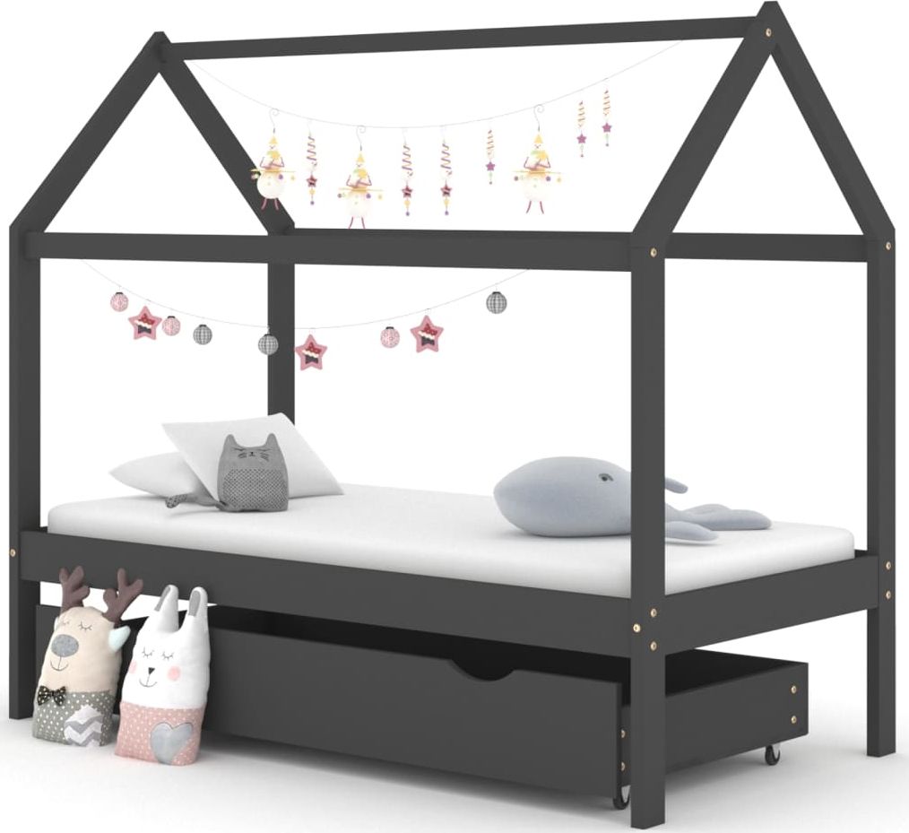 vidaXL Łóżko dziecięce z szufladą, ciemnoszare, lita sosna, 166 x 87 x 140 cm