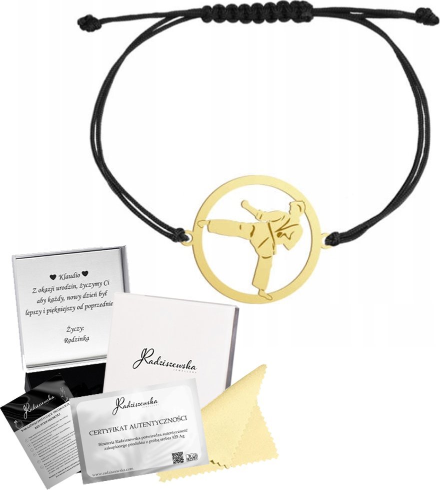 MEJK Jewellery Bransoletka Złota Ju-jitsu Sznurek 925 Prezent Biżuteria GRAWER DEDYKACJA