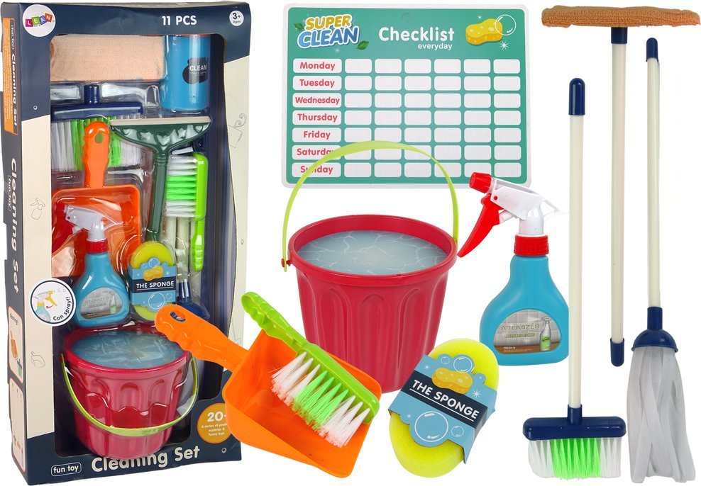 LeanToys Zestaw do Sprzątania Cleaning Set 11 Elementów AGD Mop Miotła Wiadro