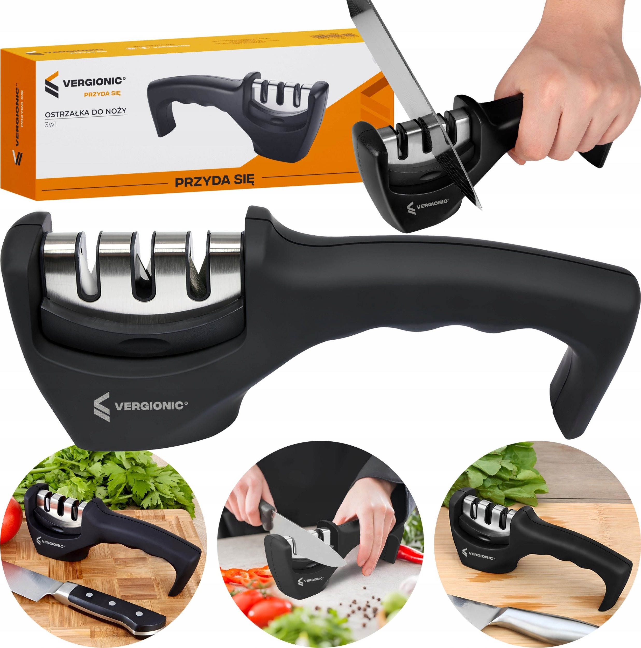 VERGIONIC OSTRZAŁKA DO NOŻY KUCHENNYCH OSEŁKA CERAMICZNA TRÓJFAZOWA 3w1 3 STOPNIOWA