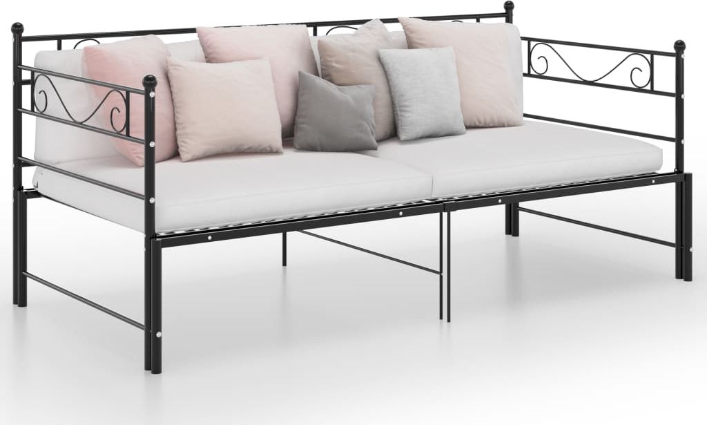 vidaXL Sofa z wysuwaną ramą łóżka, czarna, metalowa, 90x200 cm