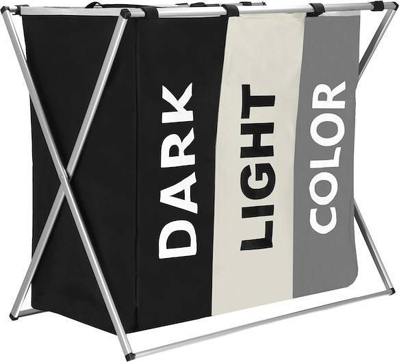 Kosz na pranie Springos Kosz na pranie z trzema komorami 146 L składany pojemnik czarny/beżowy/szary UNIWERSALNY