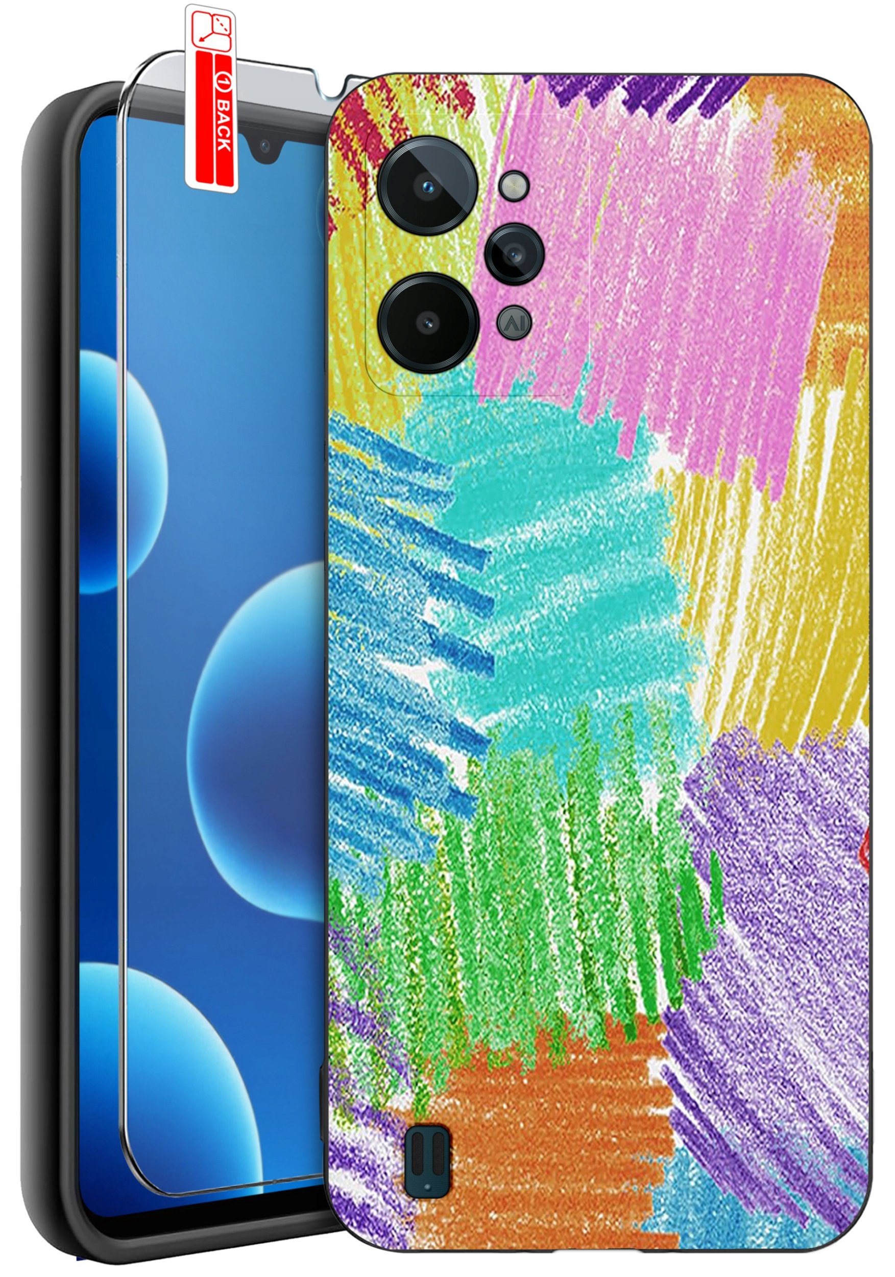 ETUI do Realme C31| WZORY | SILIKONOWE MATT CASE + SZKŁO 9H