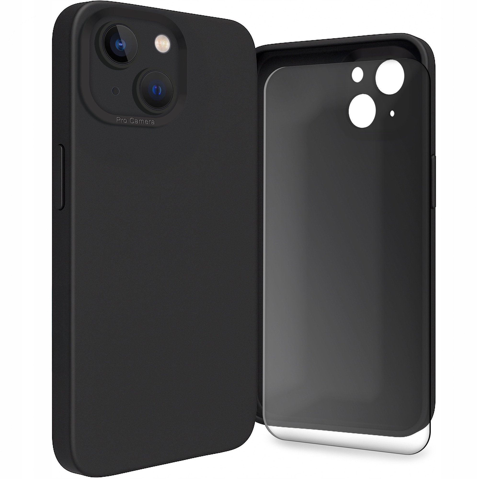 Etui do Apple iPhone 13 (Osłona Kamery, Czarne, Plecki, Case) Szkło 9H