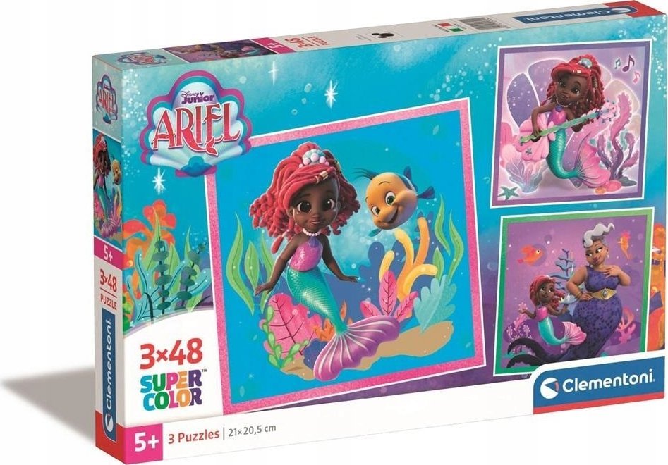 Clementoni Puzzle Super Color Disney Arielka 3 x 48 elementów