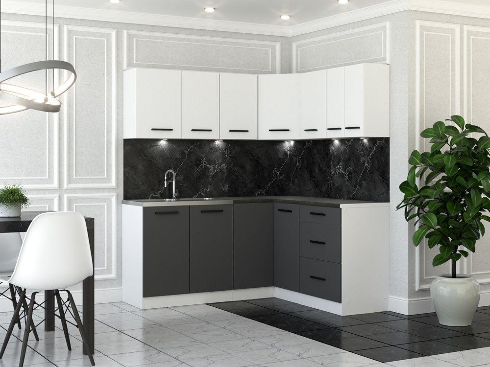 Meble Kuchenne Modułowe Szaro Białe Mat Narożne Zestaw Danka Nowoczesny