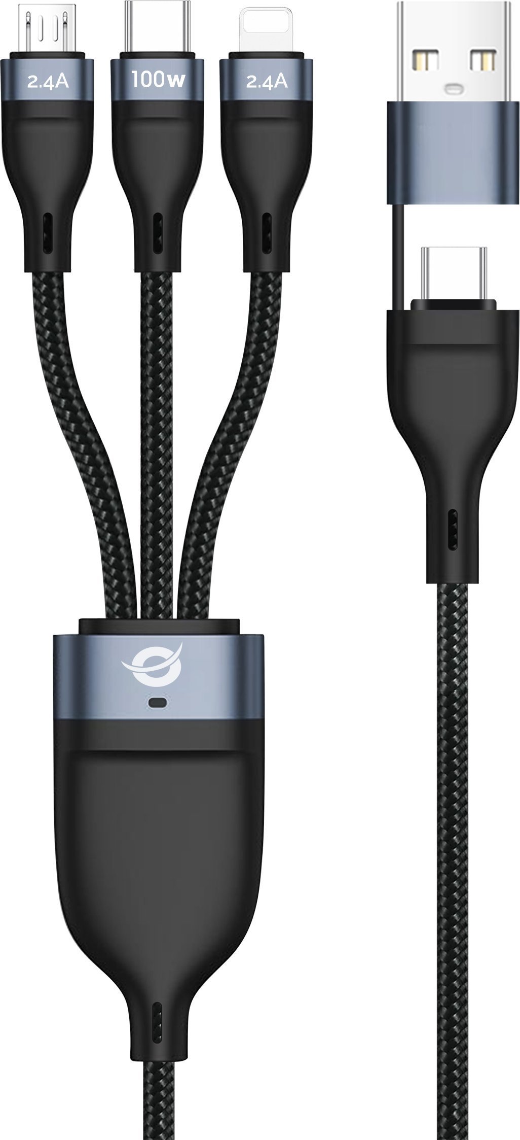 Kabel USB Conceptronic USB-C USB-A - USB-C + microUSB + Lightning 1.5 m Czarny (ETTA06B15)