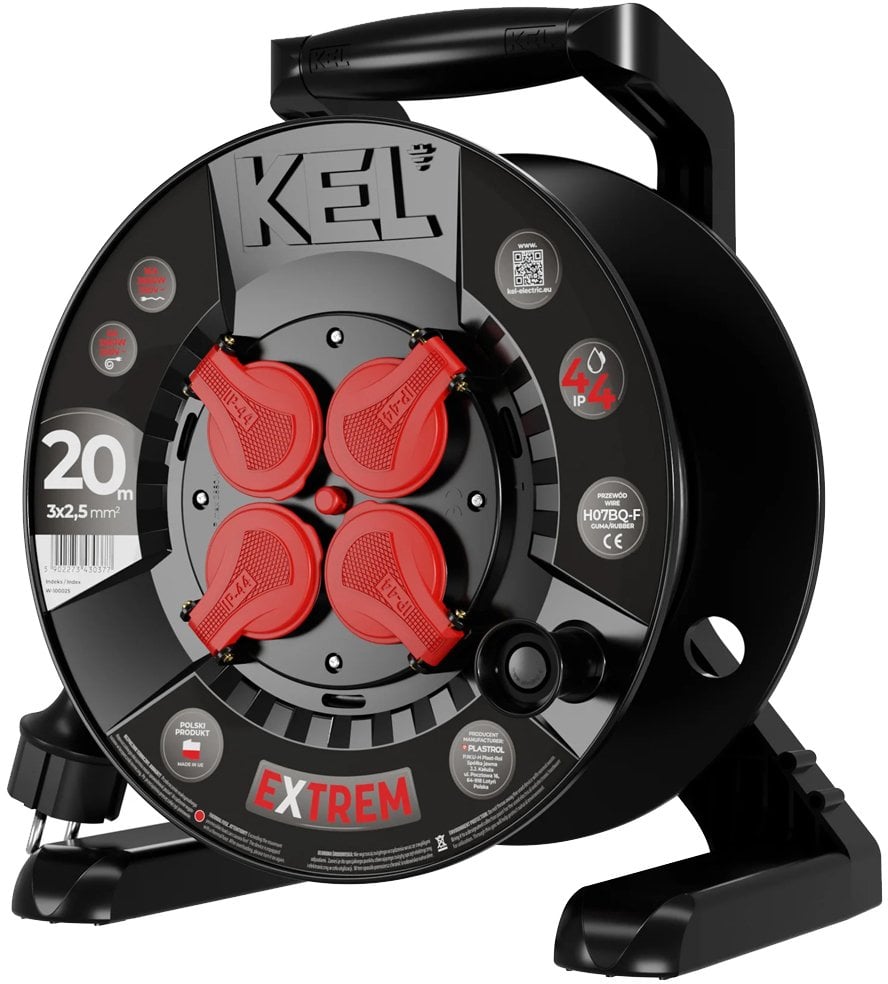 Przedłużacz bębnowy EXTREME LINE 4 gniazda z/u IP44 16A H07BQ-F 3x2,5 20m czarny W-100084