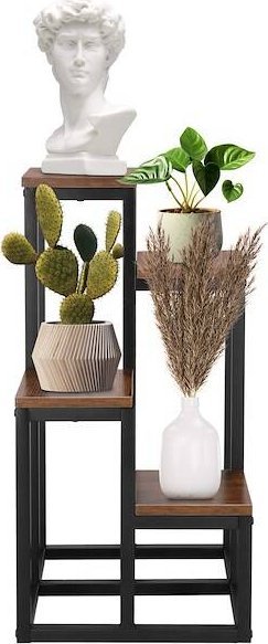 Kwietnik metalowy 67,5 cm stojak na kwiaty z 4 półkami loft czarno-brązowy UNIWERSALNY