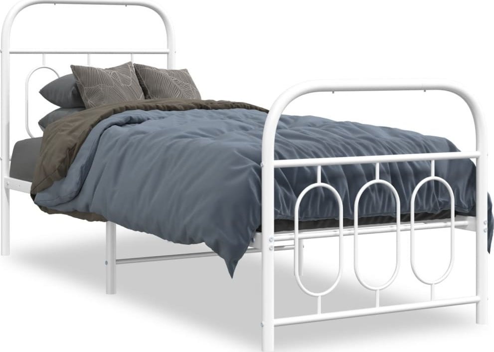 vidaXL vidaXL Metalowa rama łóżka z wezgłowiem i zanóżkiem, biała, 75x190 cm