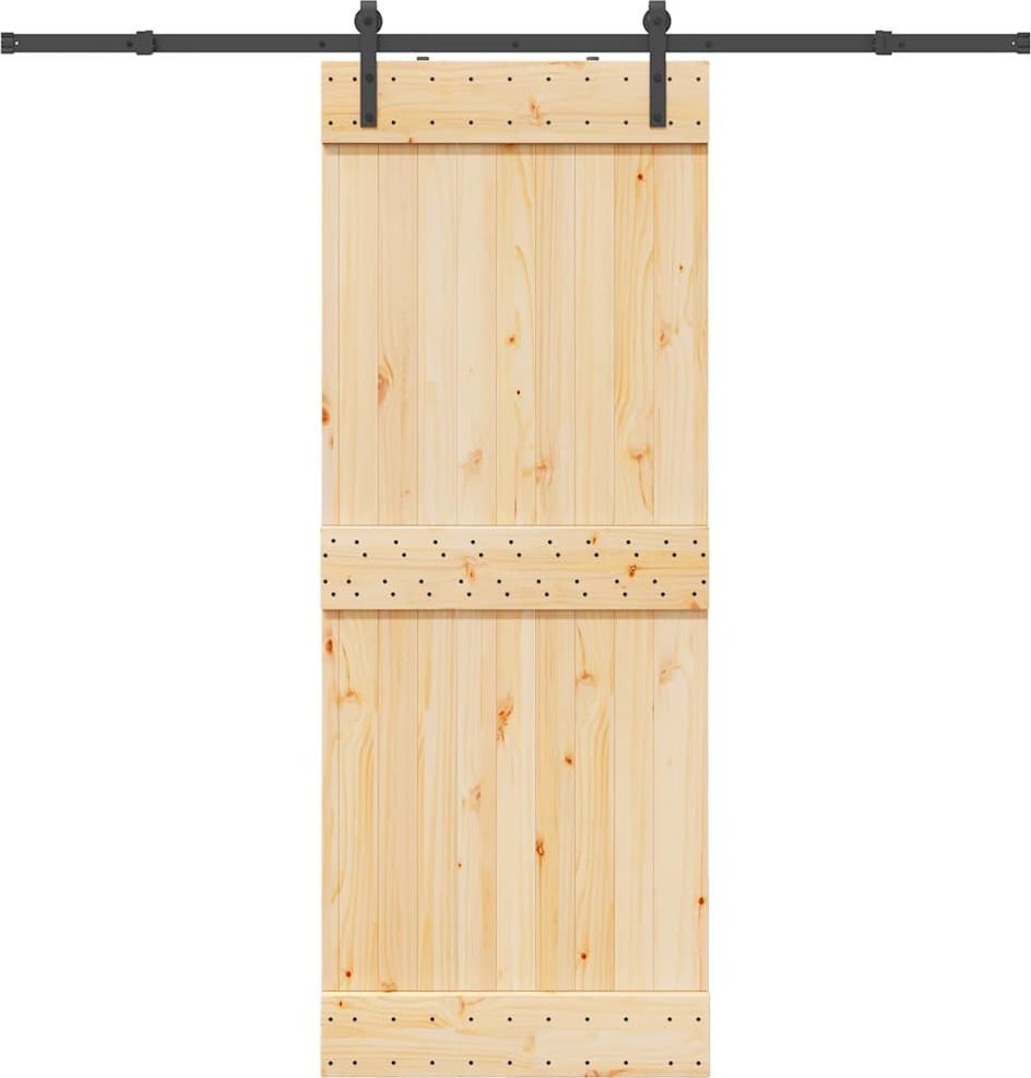 vidaXL Drzwi przesuwne z osprzętem, 80x210 cm, lite drewno sosnowe
