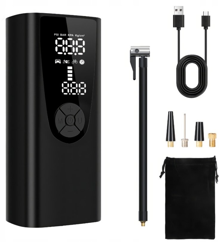 Elektryczna Pompka Rowerowa Samochodowa Kompresor Powarbank Latarka USB-C