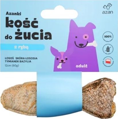 AZAN - Kość do żucia Adult z łososiem w skórze łososia with thyme and basil 12cm