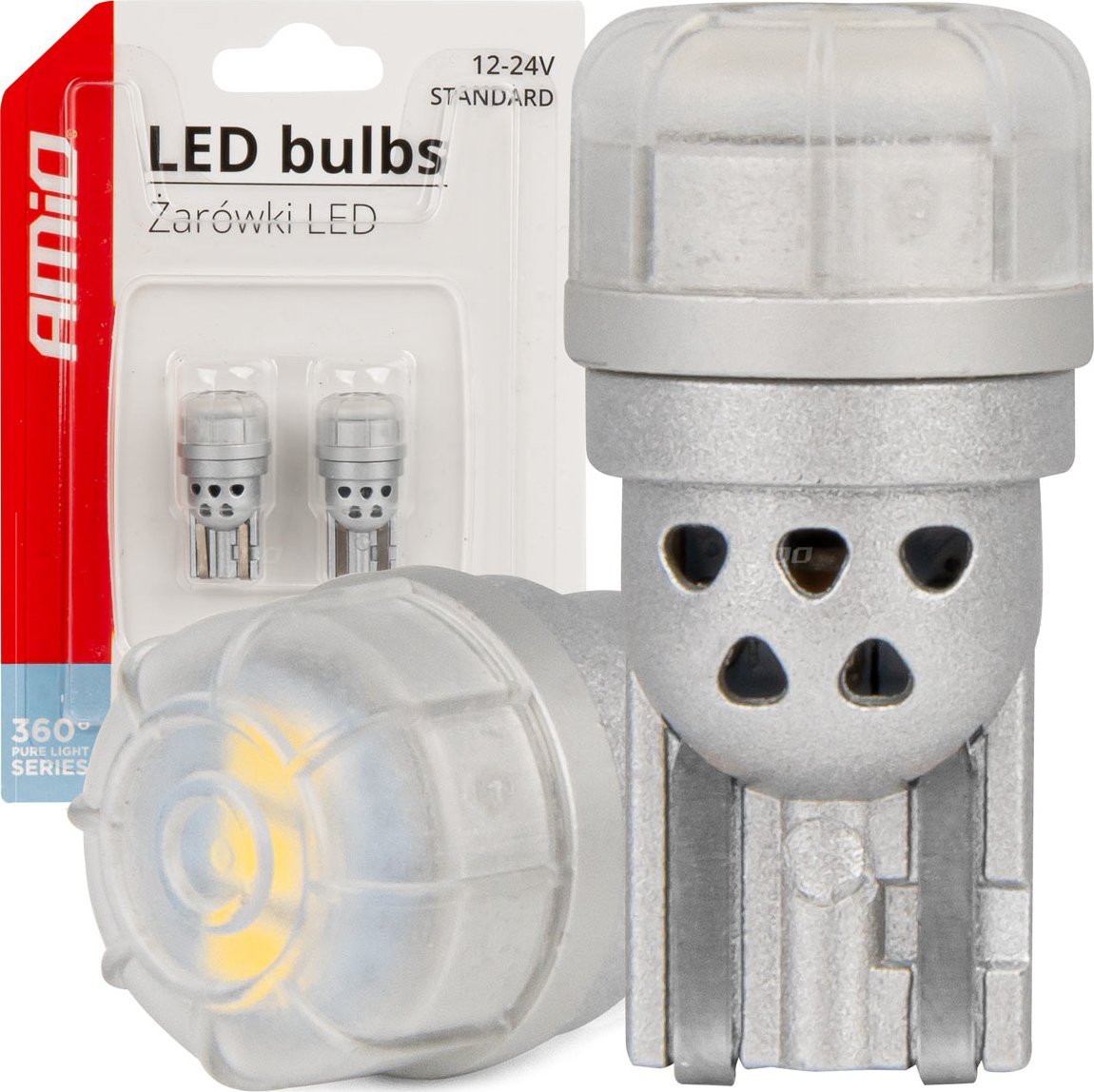AMiO Żarówki led 360 pure light series standard t10 w5w 3x3020 smd white 12v 24v amio-03725