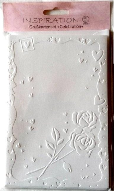 Karty tłoczone + koperty białe róże 5szt