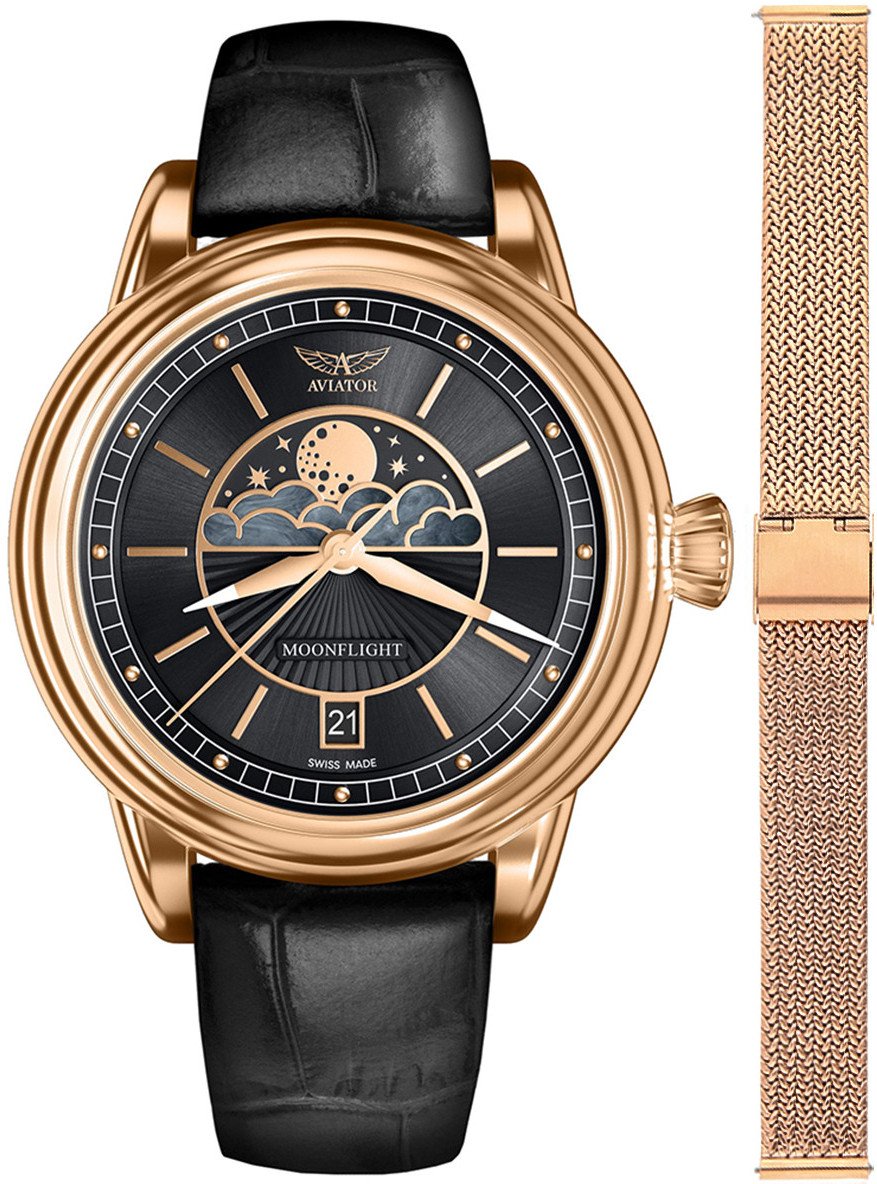 Zegarek damski Aviator V.1.33.2.253.4-SET różowe złoto