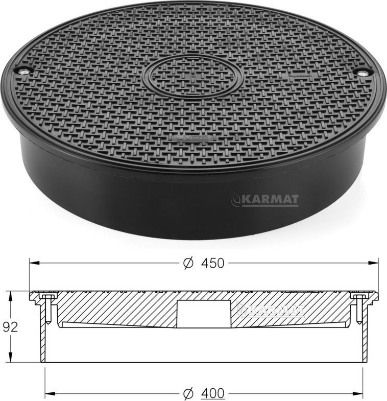 Karmat Pokrywa polipropylenowa klasa A15 (1,5t) DN 400mm, okrągła, uniwersalna -na rurę wznoszącą gładką 400mm sn2/sn4 lub karbowaną 400mm