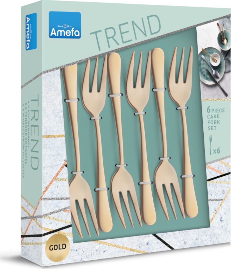Amefa AUSTIN Komplet widelczyków do ciasta dla 6 cz. ZŁOTY VIN