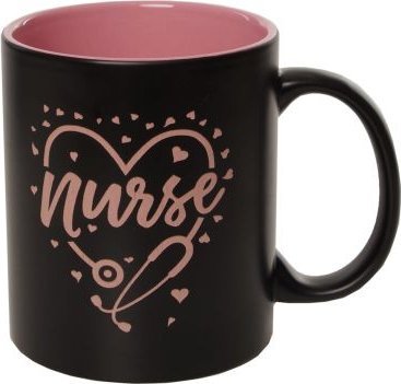 Polska Firma Kubek NURSE Pielęgniarka 300 ml czarny z różowym wnętrzem KNO13