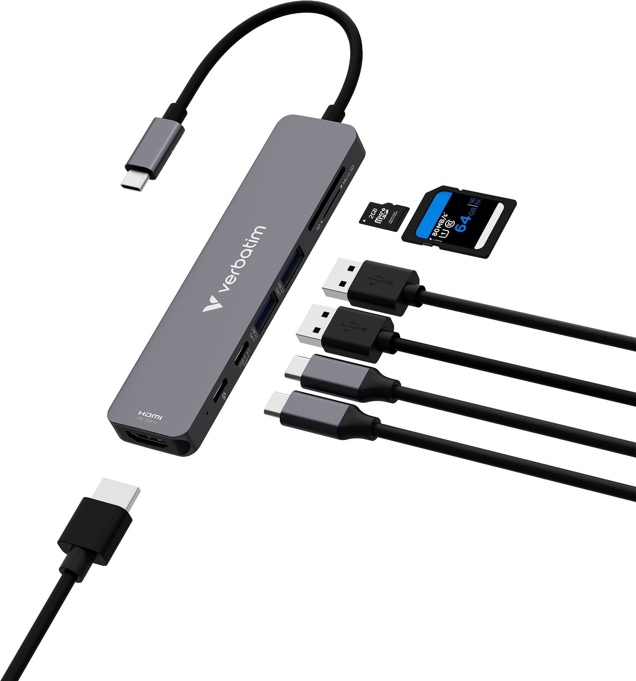 Hub USB Verbatim Multi Port Essentials USB-C PD, USB-C, 2xUSB-A 3.0, HDMI, SD/microSD