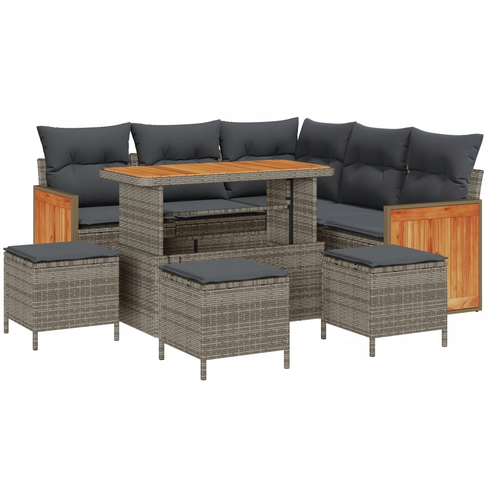 vidaXL 9-częściowy zestaw sofy ogrodowej z poduszkami szary polirattan akacja, vidaXL 2-osobowa sofa ogrodowa z poduszkami szary polirattan, vidaXL 4-