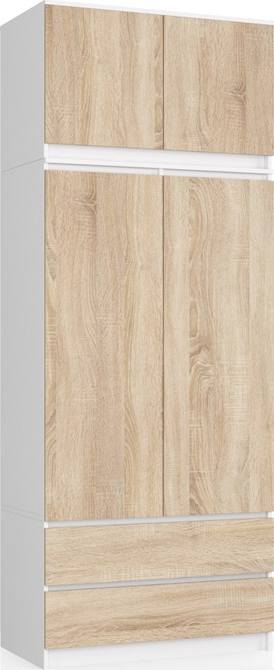 Fabryka Mebli Akord SZAFA Z NADSTAWKĄ S 90 cm 2 DRZWI 2 SZUFLADY BIAŁY / SONOMA
