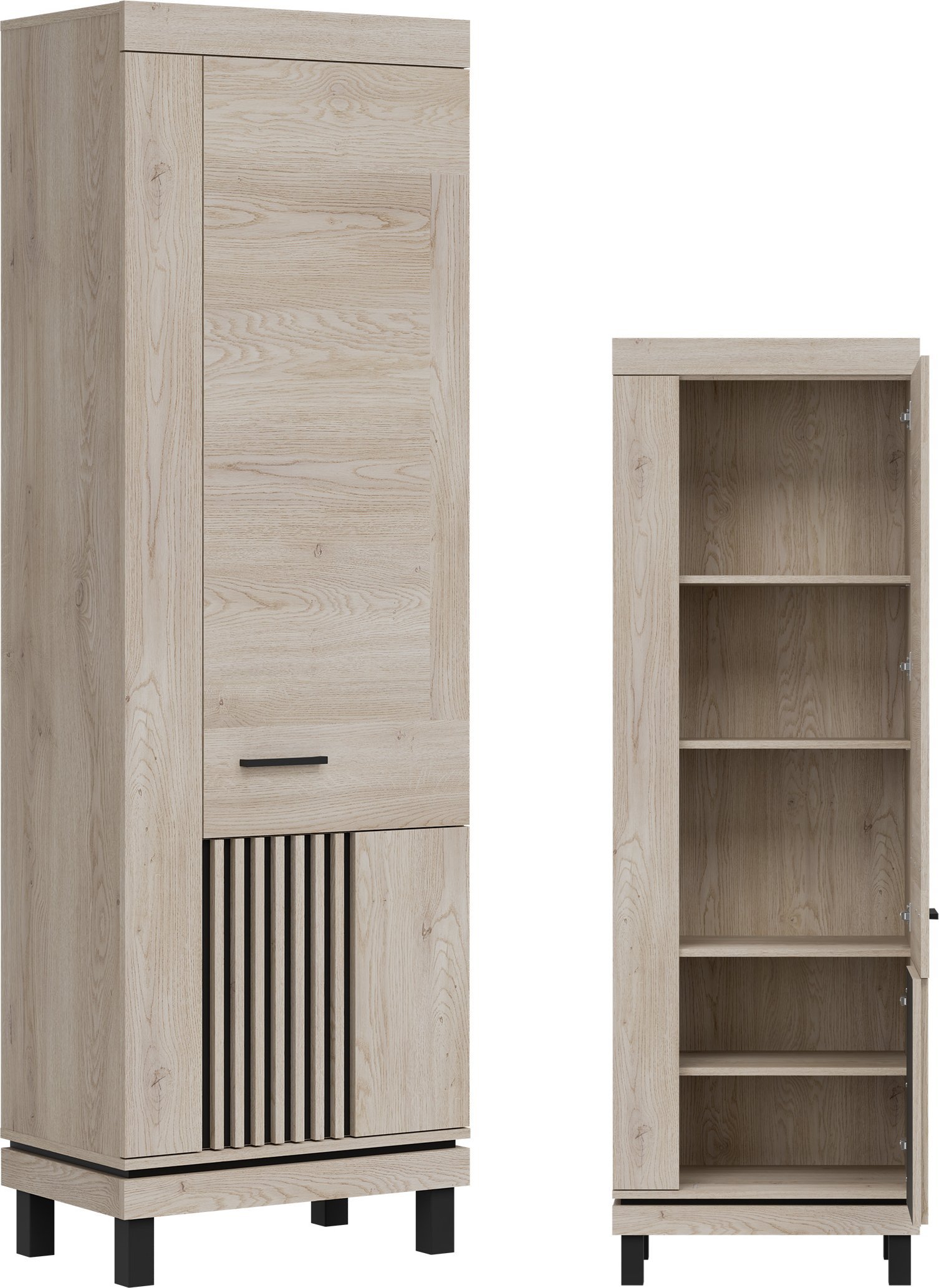 BogFran Szafka L/P wysoka Regał zamknięty do salonu Dąb Lamele Loft MATI MI09