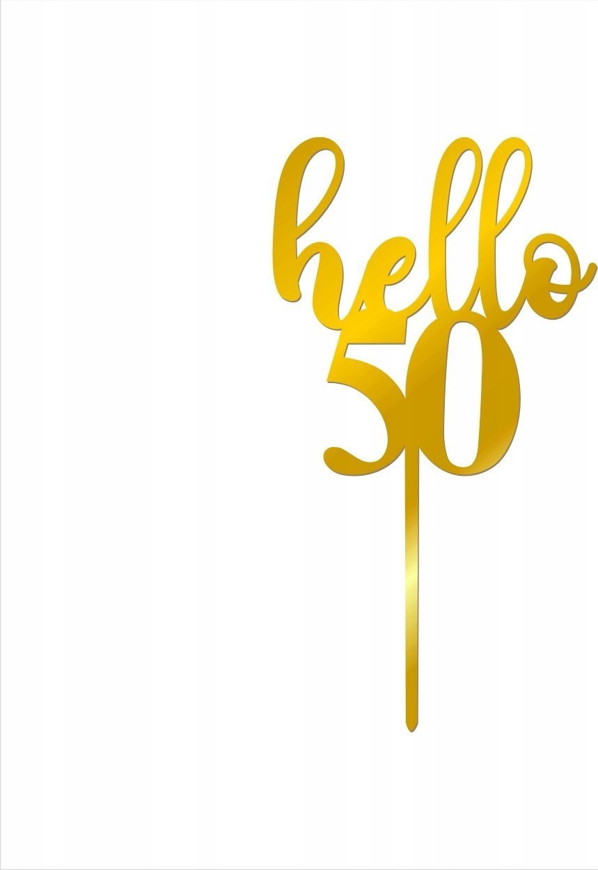 details Topper hello 50 dekoracja na tort pleksi złoty