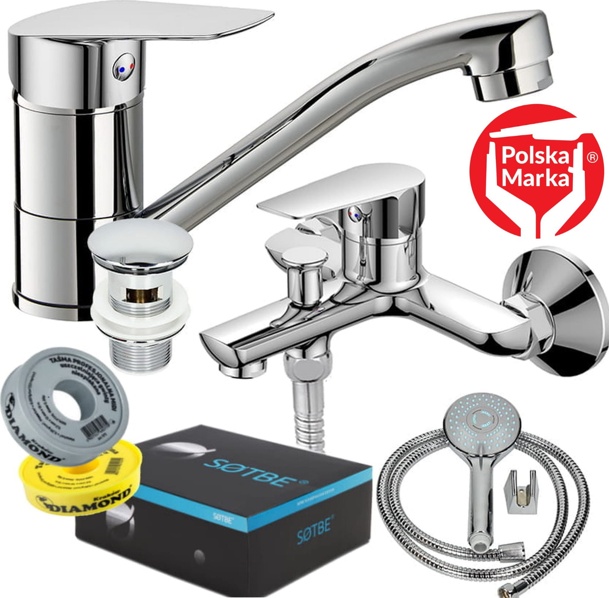 Sotbe SOTBE GAULA bateria wannowa ścienna + bateria umywalkowa obrotowa