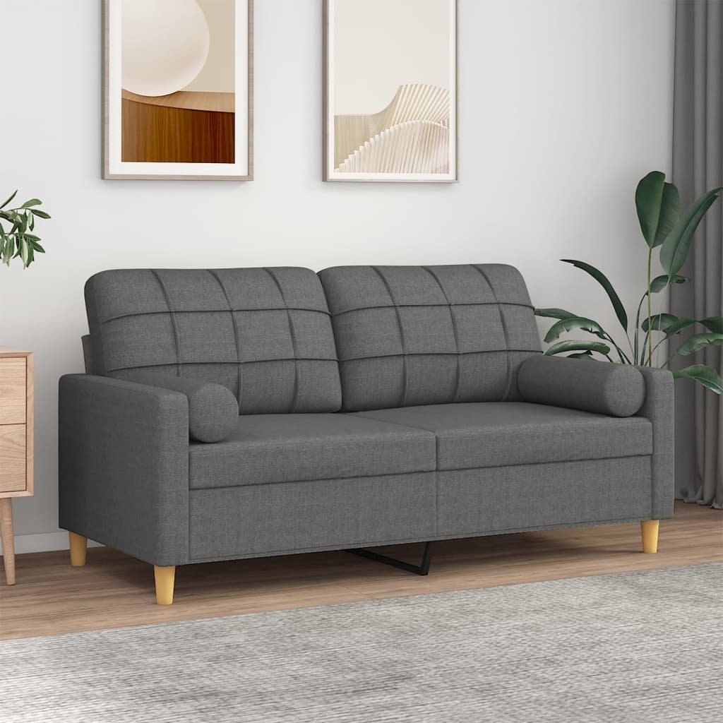 vidaXL 2-osobowa sofa z poduszkami, ciemnoszara, 140 cm, tkanina
