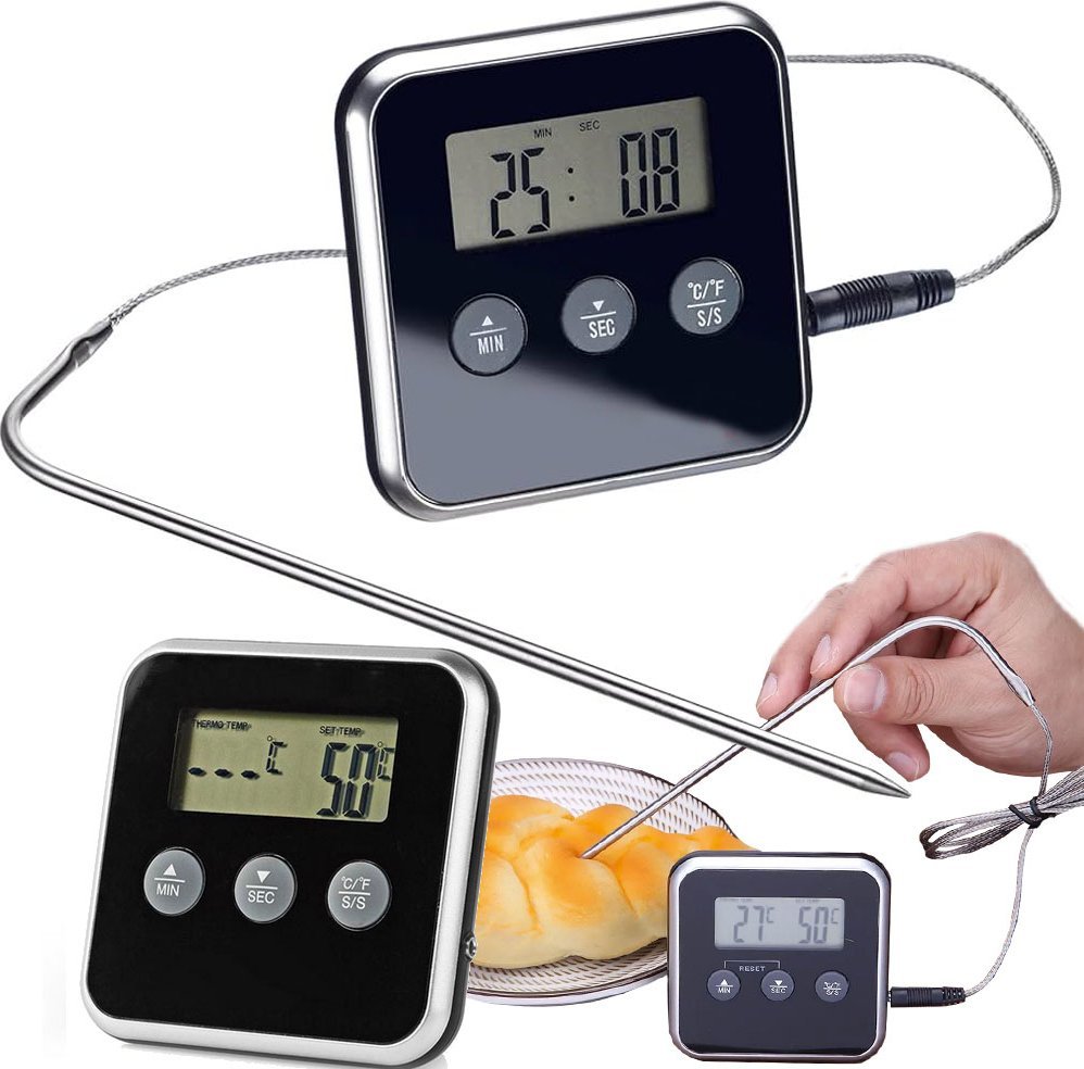 Verk Cyfrowy termometr z termo sondą do pieczenia mięsa wędzarni timer alarm lcd Cyfrowy termometr z termo sondą do pieczenia mięsa wędzarni timer ala